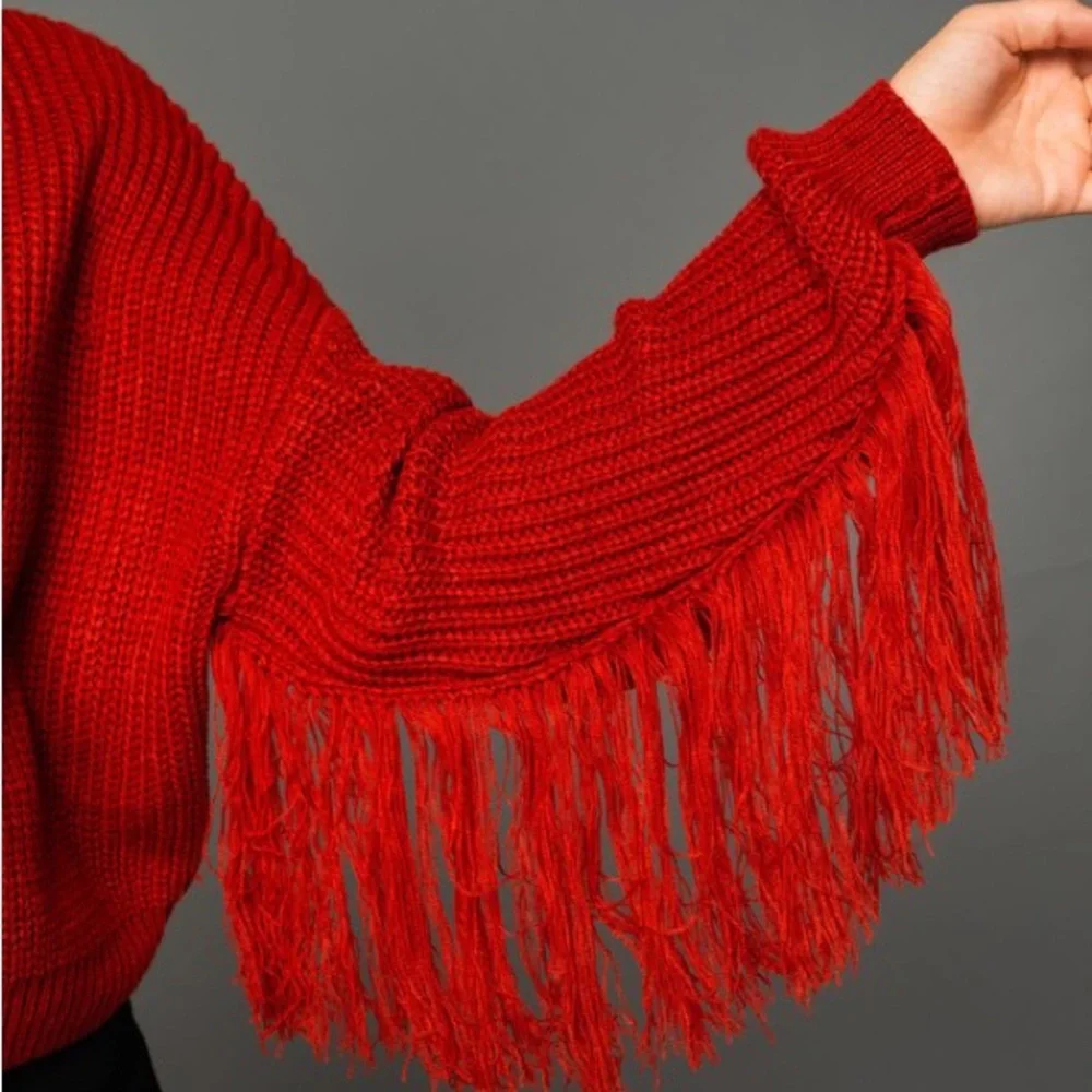 *24 HOUR SALE* All The Rage Rust Fringe Sleeve Sweater - Picture 6 of 13